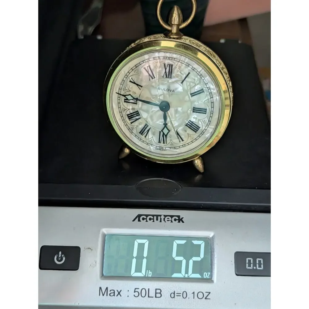 Bulova MCM Alarm Clock MOP Dial West Germany Filigree Brass - Ticks/Need Repair
